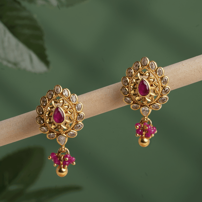 Heritage Teardrop Ruby Stud with Cluster Drops
