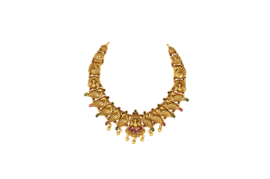 Peacock Parade Antique Necklace with Ruby & Emerald Droplets