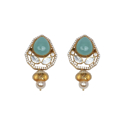 Nayra Mint Drop Earrings with Pearl Finish and Antique Detail