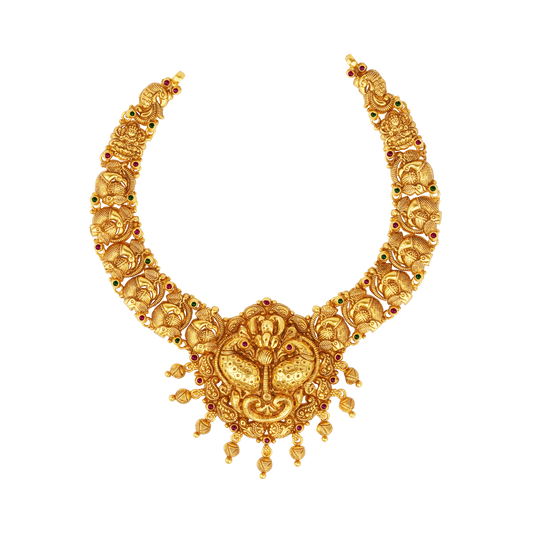 Antique Simha Mukha Necklace with Ruby and Emerald Accents