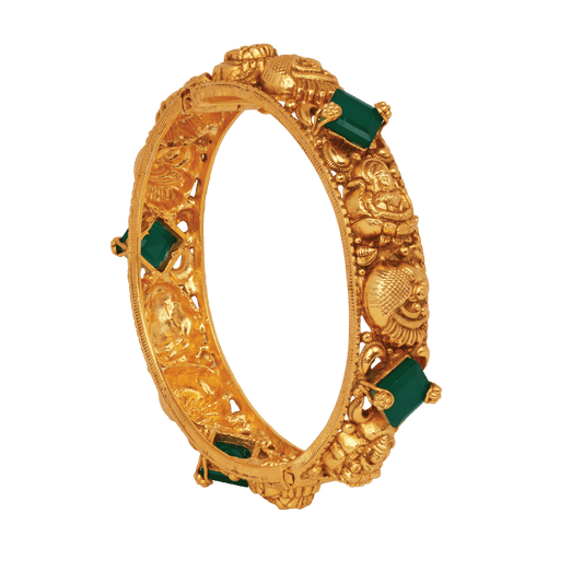 Celestial Peacock Gold Bangle with Emerald-Cut Gemstones