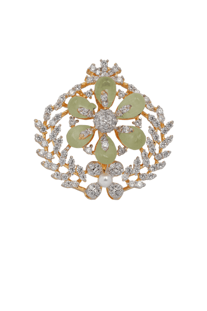 Petals of Grace: Diamond-Studded Floral Brooch with Blush Deep Purple Accents & Pearl Center