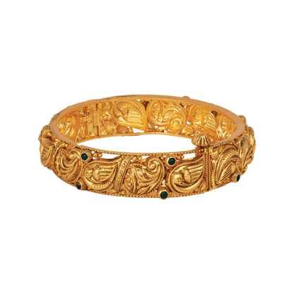 Royal Paisley Gold Bangle with Emerald Highlights