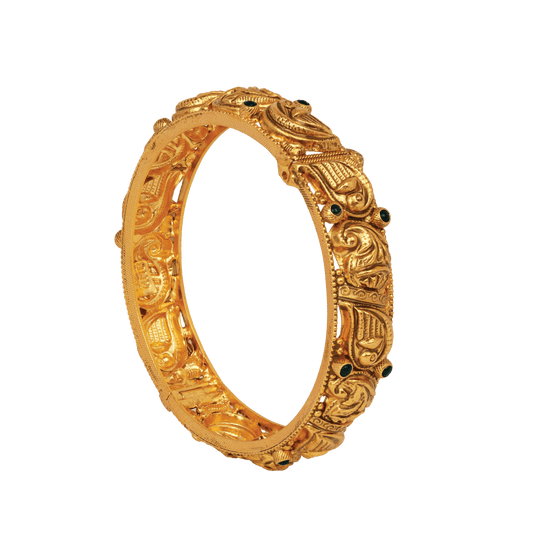 Royal Paisley Gold Bangle with Emerald Highlights