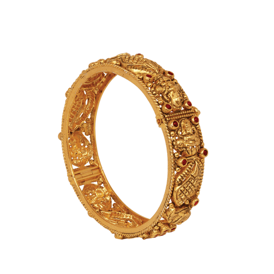 Temple Guardians Gold Bangle with Ruby Embellishments
