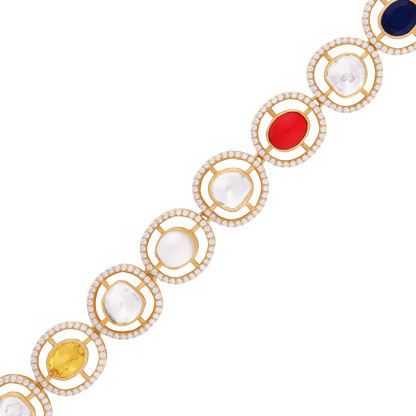 Victor Multicolor Navaratna Necklace and Earring Set with Diamond Accents