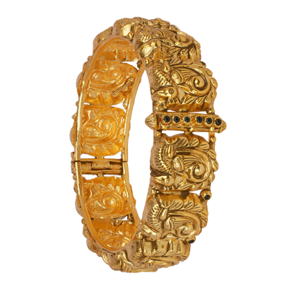 Mythical Peacock Gold Bangle with Emerald Detailing
