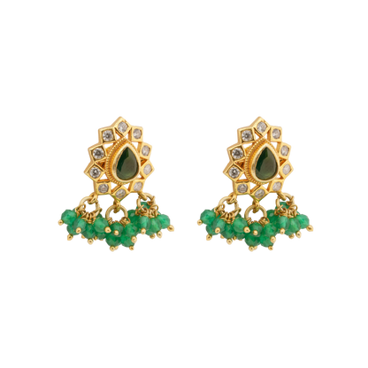 Padma Emerald Drop Earrings with Floral Radiance