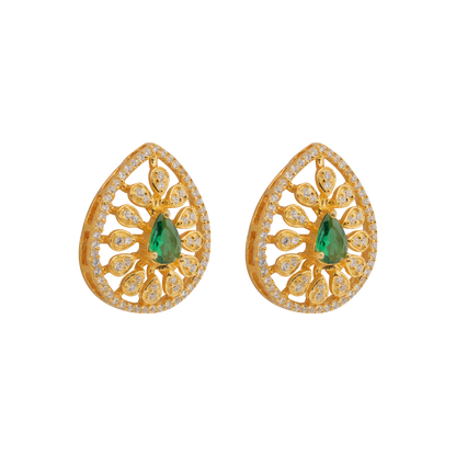 Emerald Radiance Teardrop Studs in Antique Gold