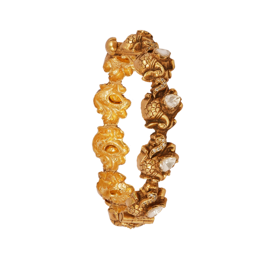 Mythical Makara Gold Bangle with Polki Diamond Accents