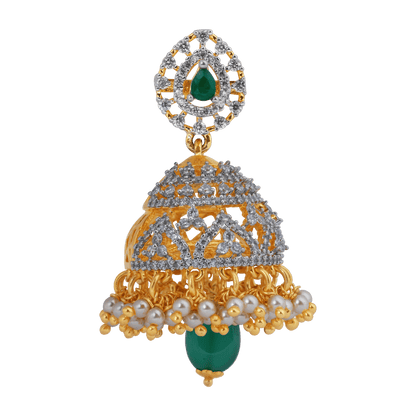 Regal Emerald & Gold Jhumka Earrings