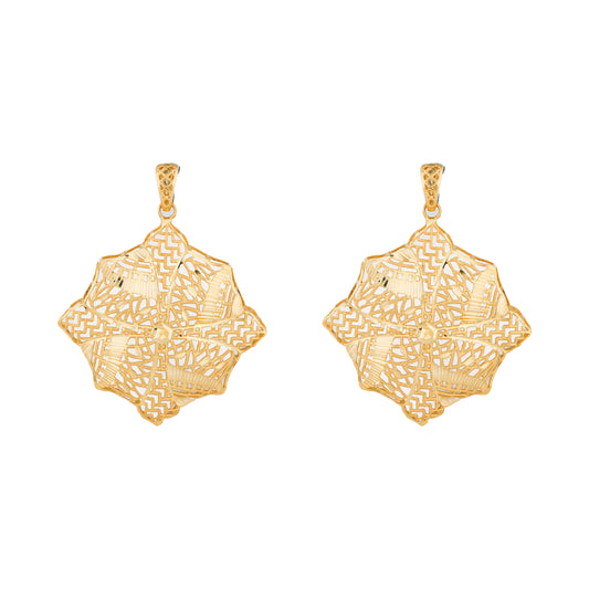 Regal Filigree Starburst Earrings in Antique Gold