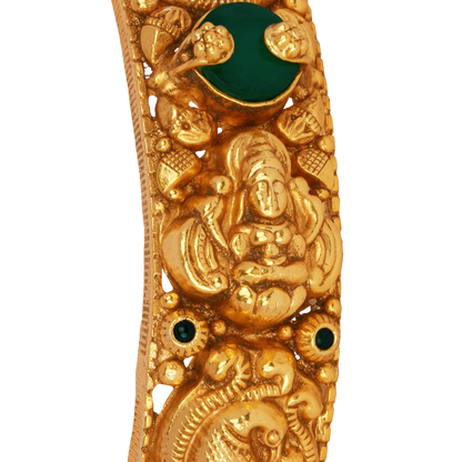 Majestic Lakshmi and Peacock Gold Bangle with Emerald Embellishments