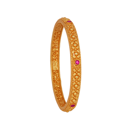Delicate Floral Gold Bangle with Ruby Highlights
