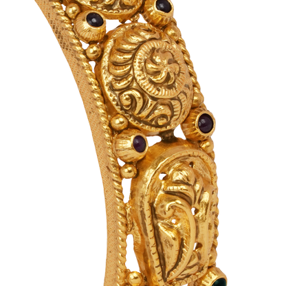 Royal Paisley Gold Bangle with Ruby and Emerald Accents