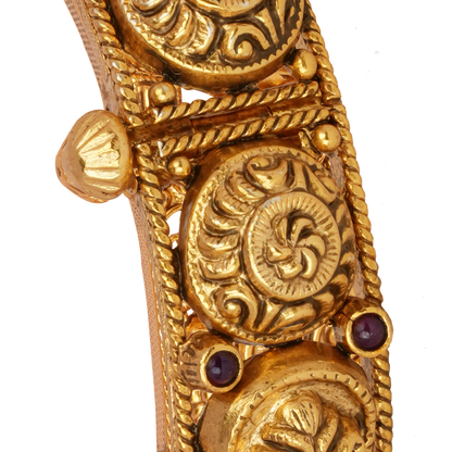 Antique Spiral and Paisley Gold Bangle with Ruby Embellishments