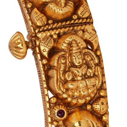Divine Lakshmi Gold Bangle with Ruby Gemstone Embellishments