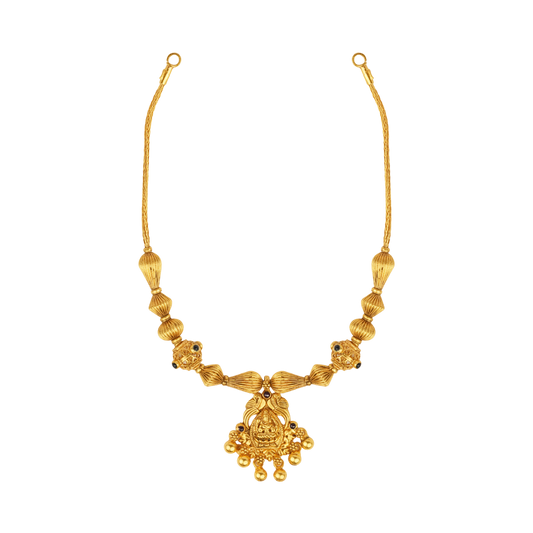 Antique Gold Lakshmi Pendant Necklace with Textured Bead Detailing