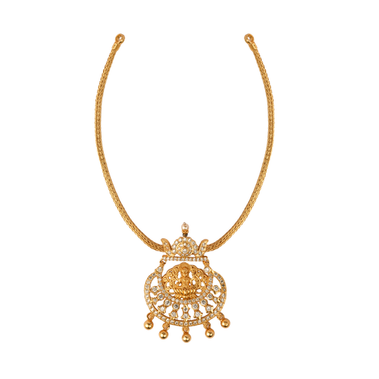 Radiant Antique Gold Choker with Goddess Lakshmi Pendant and CZ Accents