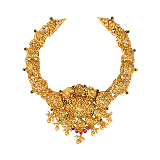 Regal Lakshmi Heritage Choker in Antique Gold with Ruby & Emerald Accents