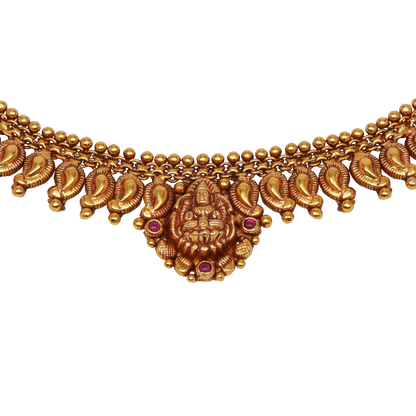 Varnika Lakshmi Kasu Necklace in Antique Gold Finish