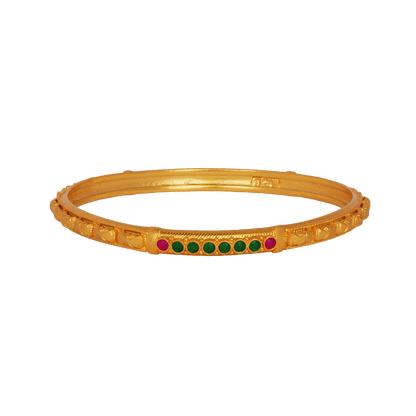 Sleek Gold Bangle with Emerald and Ruby Accents