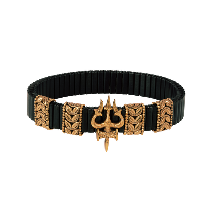 Shiv Trishul Elastic Kada in Antique Gold and Matte Black