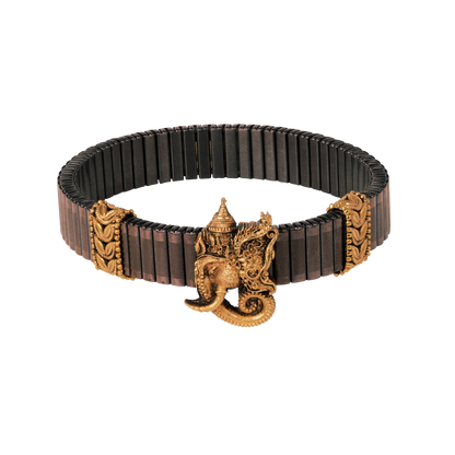 Ganesha Divine Kada with Antique Gold Motif on Rustic Black Band