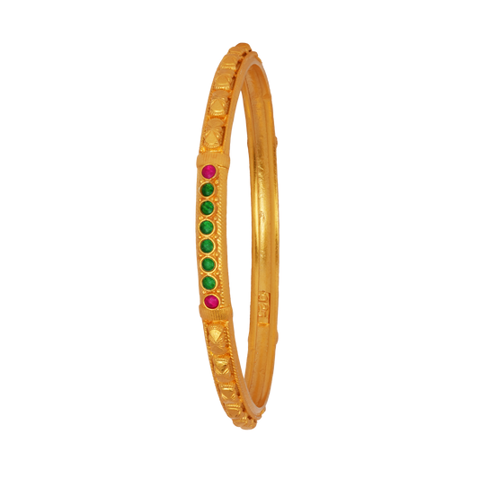Sleek Gold Bangle with Emerald and Ruby Accents