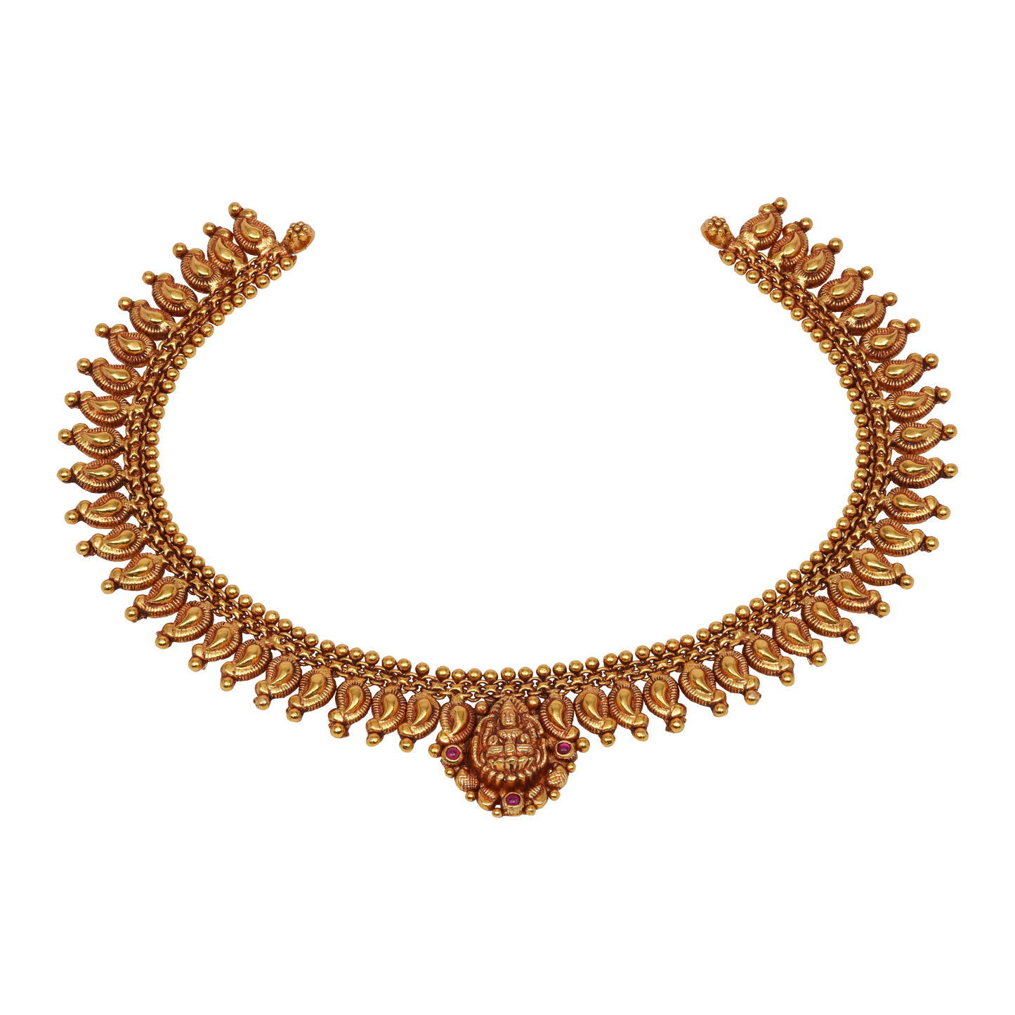 Varnika Lakshmi Kasu Necklace in Antique Gold Finish