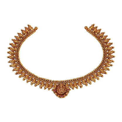 Varnika Lakshmi Kasu Necklace in Antique Gold Finish