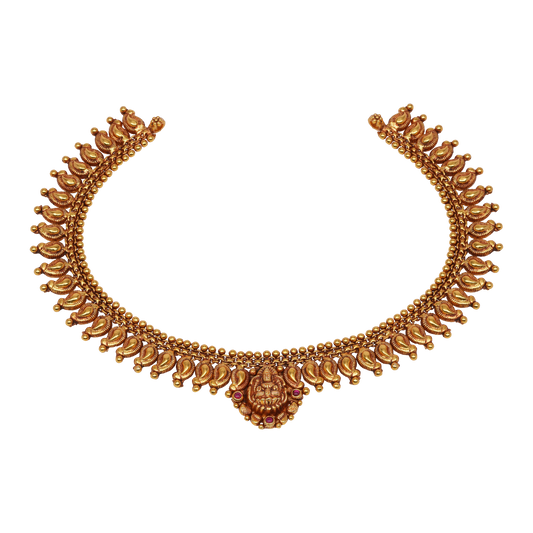 Varnika Lakshmi Kasu Necklace in Antique Gold Finish
