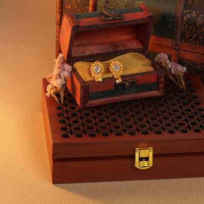 Antique Gold-Finish Jiva Earrings with Crystal Centre and Pearl Drop