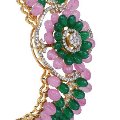 Pushkara Floral Beaded Bracelet with Pink & Green Drops