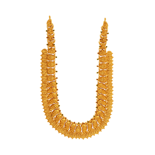 Regal Twin-Layer Temple Haar with Antique Gold Finish and Peacock Motifs