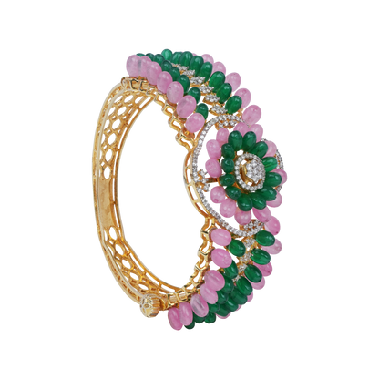 Pushkara Floral Beaded Bracelet with Pink & Green Drops