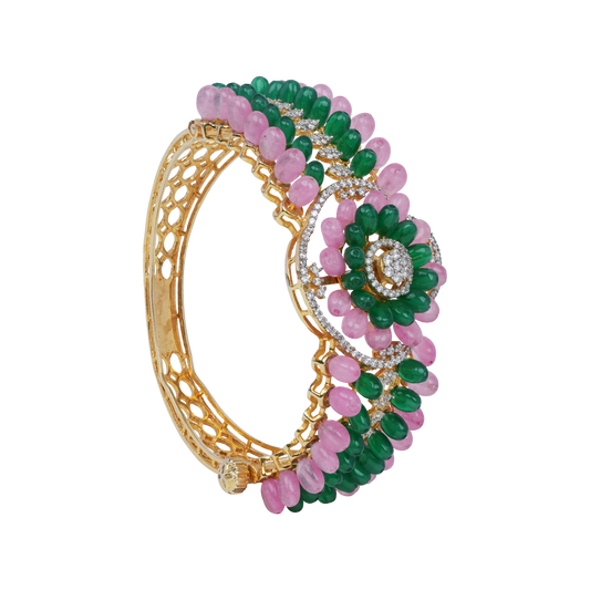 Pushkara Floral Beaded Bracelet with Pink & Green Drops