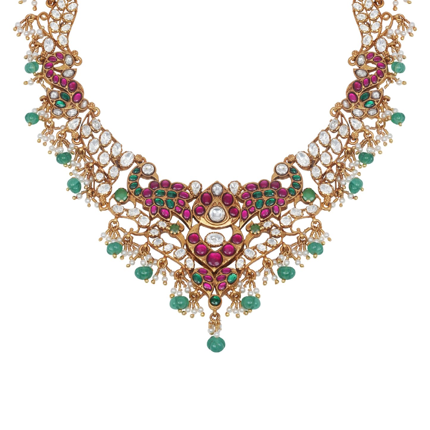 Meher Kundan Peacock Haar with Ruby & Emerald Drops