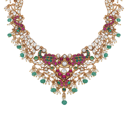 Meher Kundan Peacock Haar with Ruby & Emerald Drops