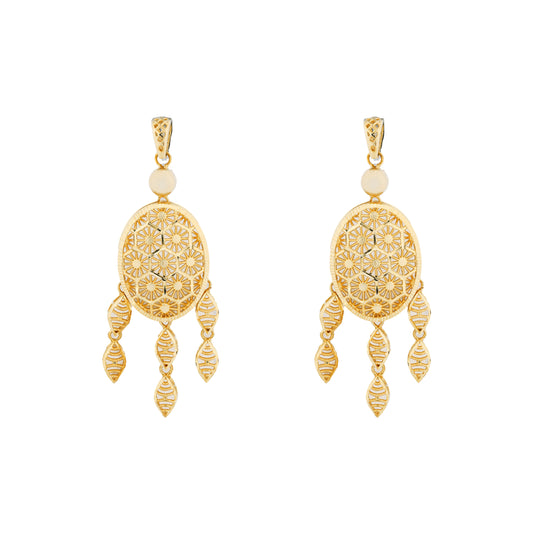 Oval Filigree Dangler Earrings in Antique Gold