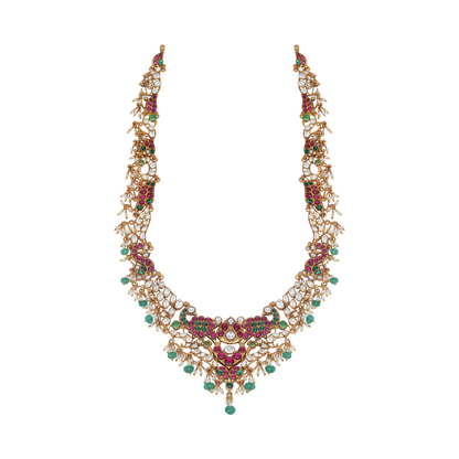 Meher Kundan Peacock Haar with Ruby & Emerald Drops
