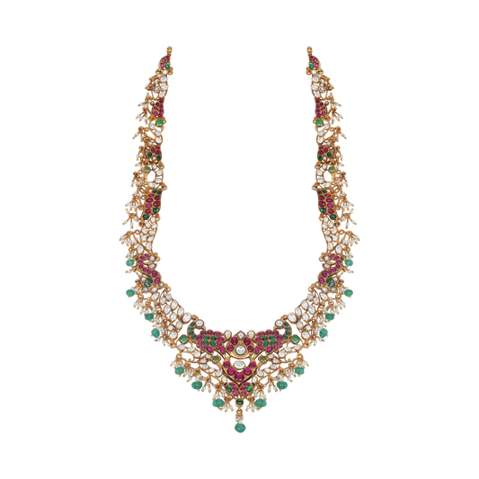 Meher Kundan Peacock Haar with Ruby & Emerald Drops