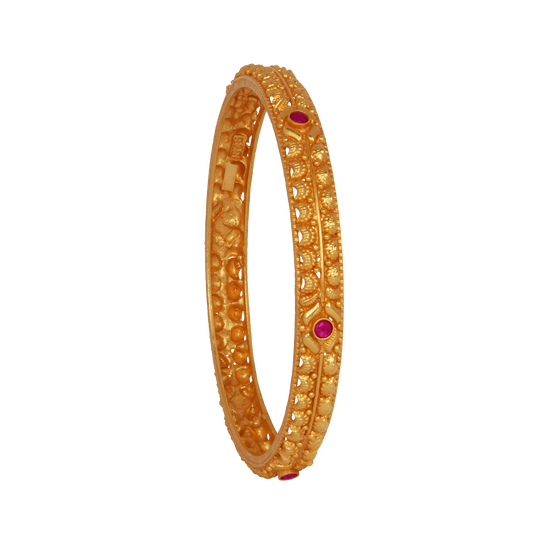 Ornate Heritage Gold Bangle with Ruby Accents
