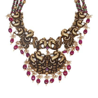 Rudrani Hasli Necklace with Ruby Drops and Yali Motif