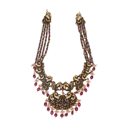Rudrani Hasli Necklace with Ruby Drops and Yali Motif