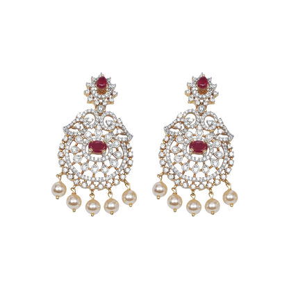 Ishira Ruby Chandbali Earrings with Pearl Drops