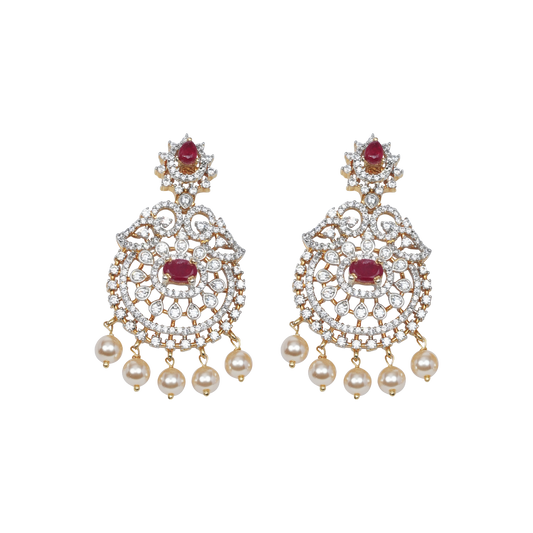 Ishira Ruby Chandbali Earrings with Pearl Drops