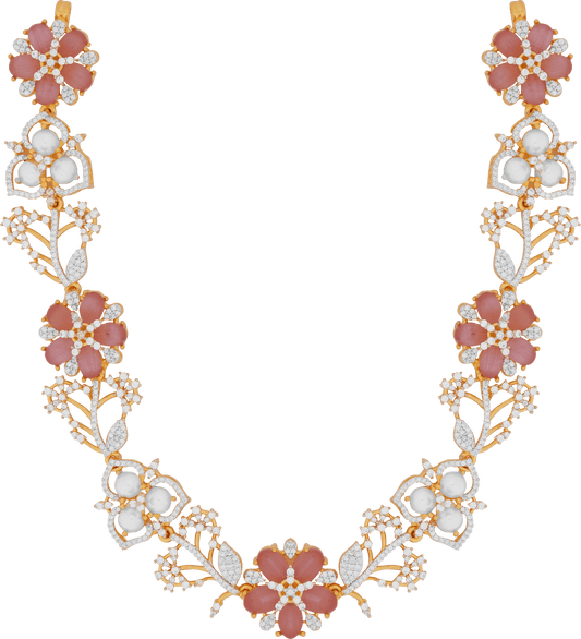 Pink graceful Pearl & Blush Petal Necklace Set