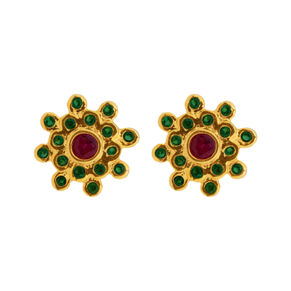 Ruby-Glow Floral Stud