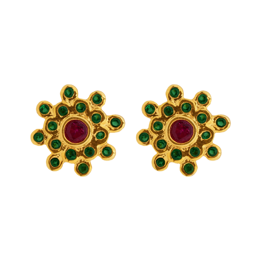 Ruby-Glow Floral Stud
